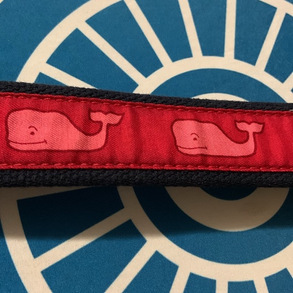 Vineyard Vines big whale belt sz 34 unisex made in USA, red blue canvas leather - Picture 5 of 9